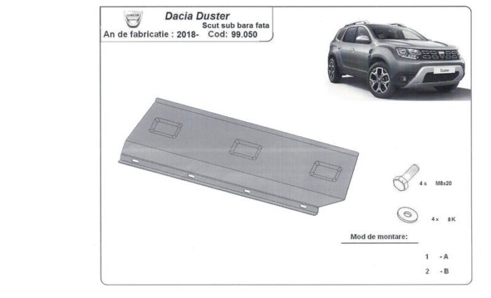 Stahl Unterfahrschutz für Motor mit Stahlstossfänger Dacia Duster II